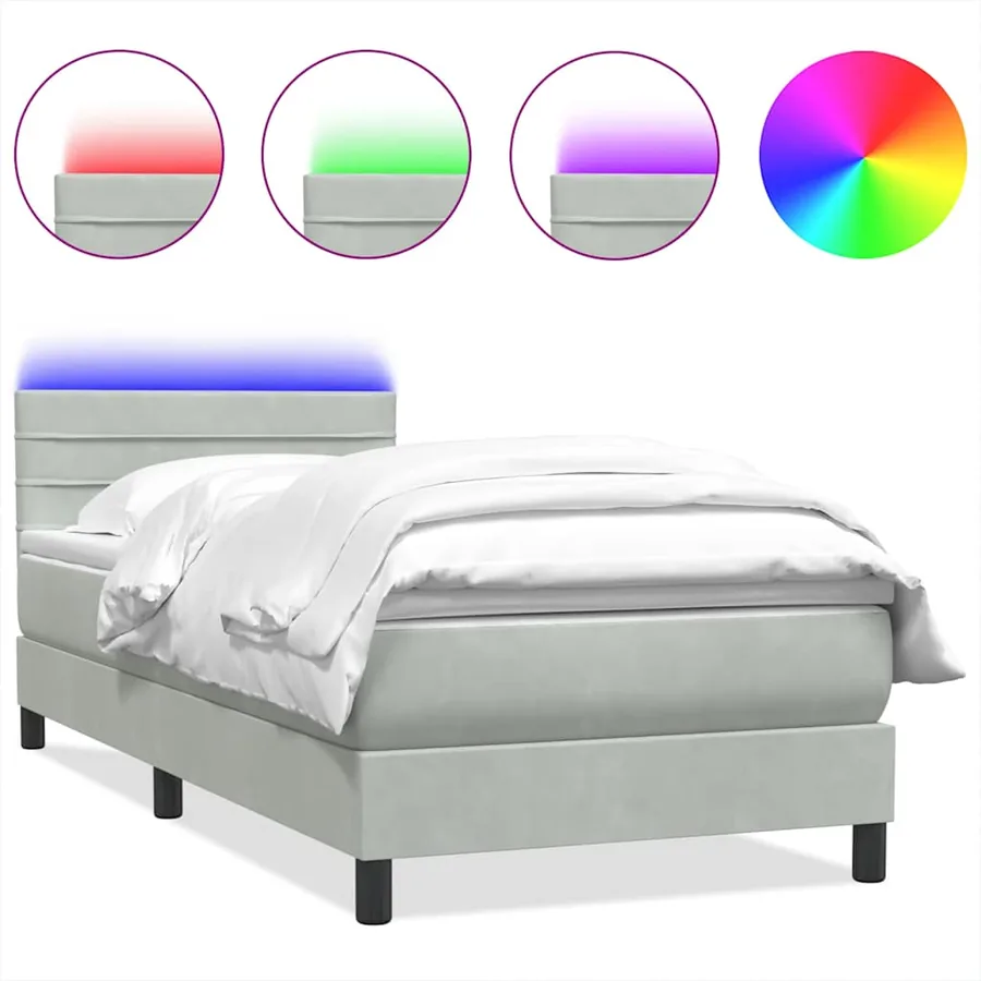 Sommier à lattes de lit et matelas et LED gris clair 80x220 cm velours - 2
