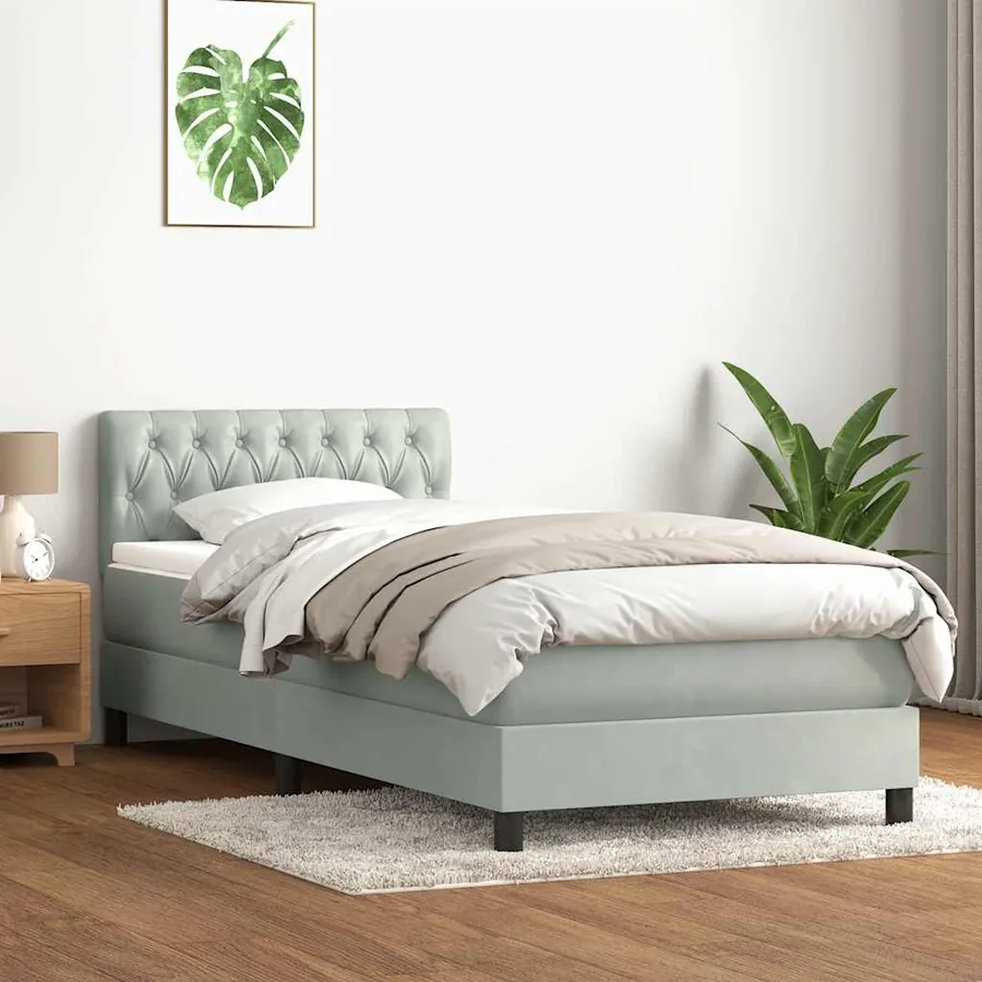Sommier à lattes de lit et matelas gris clair 80x220 cm velours