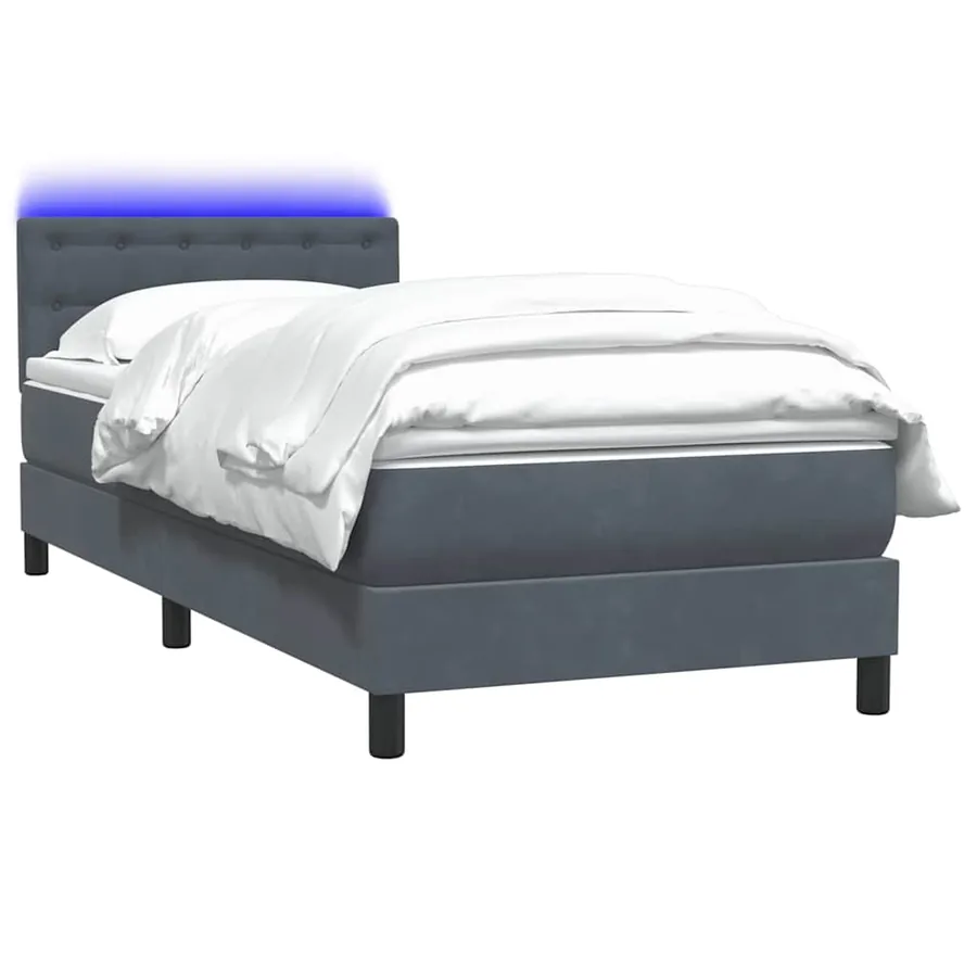 Sommier à lattes de lit et matelas et LED gris foncé 80x210 cm velours - 3