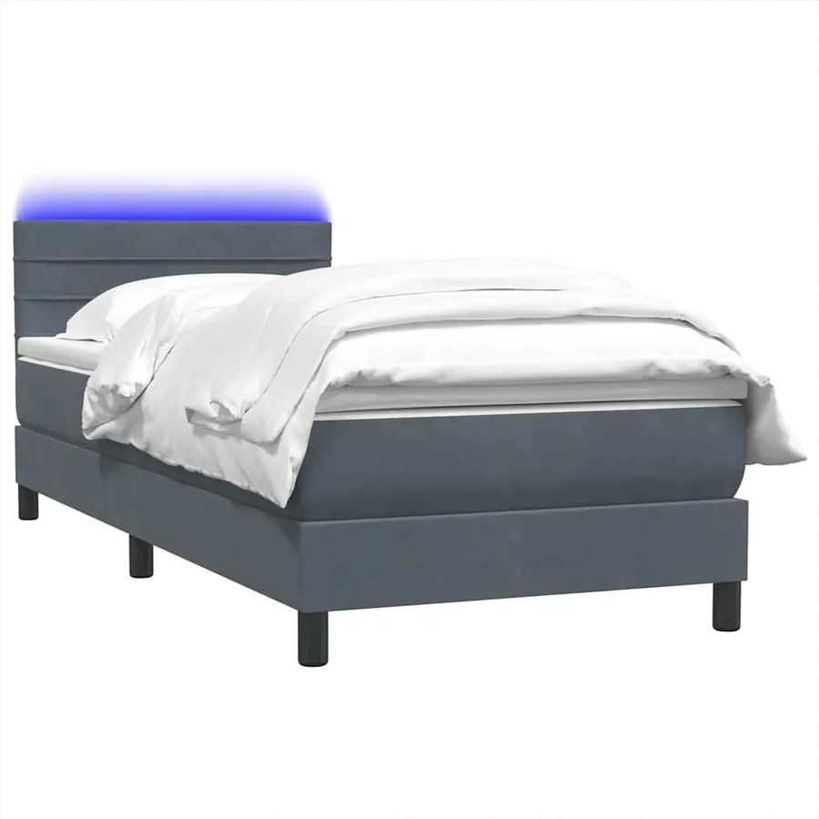 Sommier à lattes de lit et matelas et LED gris foncé 80x210 cm velours - 3