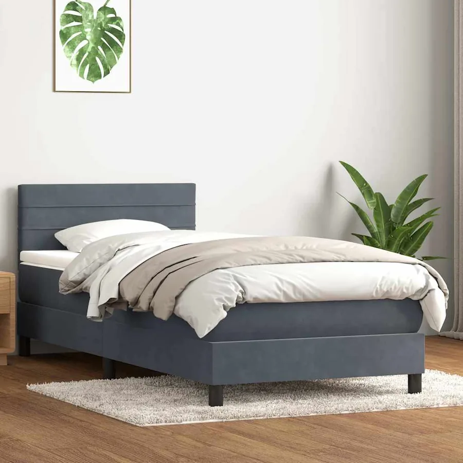 Sommier à lattes de lit et matelas et LED gris foncé 80x210 cm velours - 4