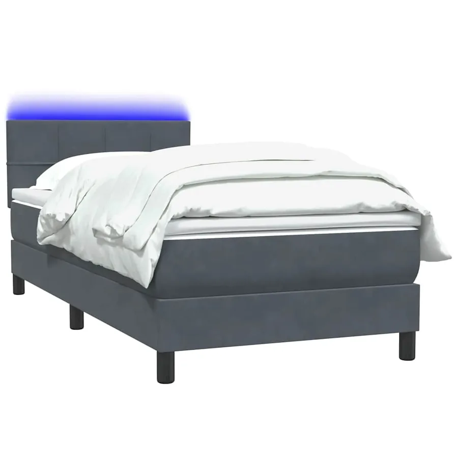 Sommier à lattes de lit et matelas et LED gris foncé 80x210 cm velours - 3