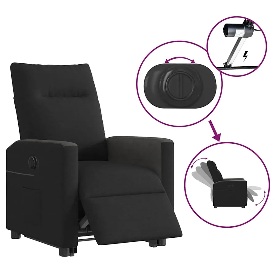 Fauteuil inclinable électrique noir tissu - 10
