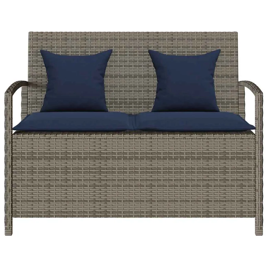 Banc de rangement de jardin avec coussin gris résine tressée - 4