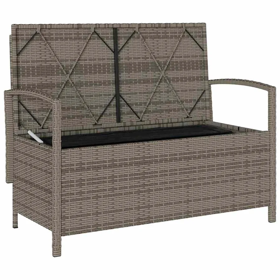 Banc de rangement de jardin avec coussin gris résine tressée - 6