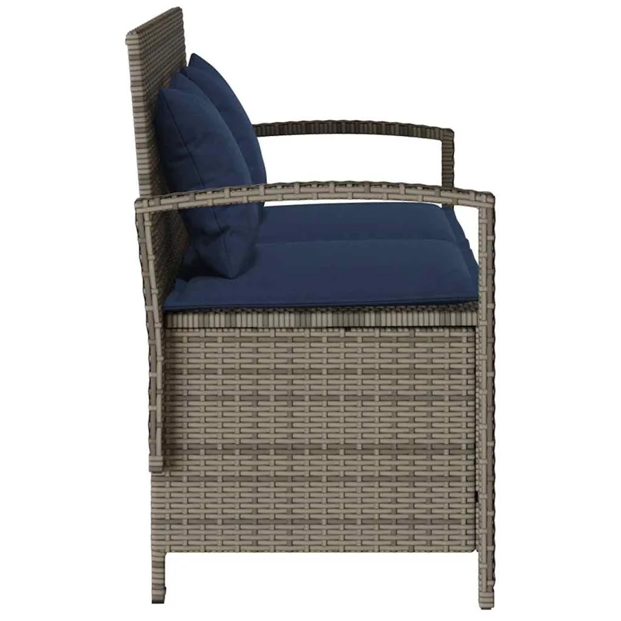 Banc de rangement de jardin avec coussin gris résine tressée - 7