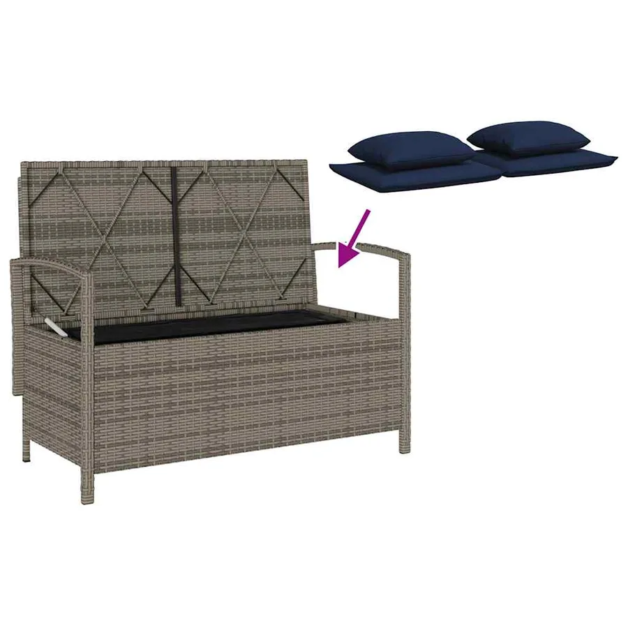 Banc de rangement de jardin avec coussin gris résine tressée - 9