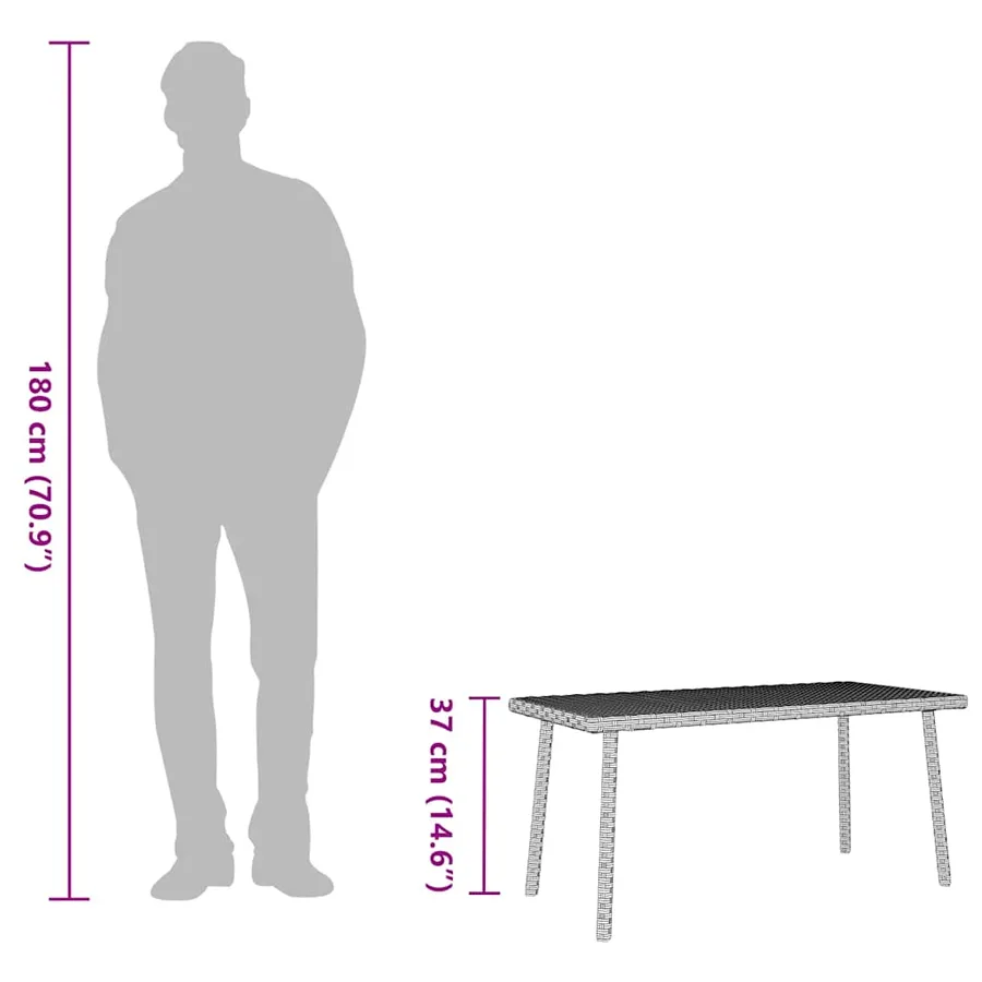 Table basse de jardin rectangulaire gris clair résine tressée - 9