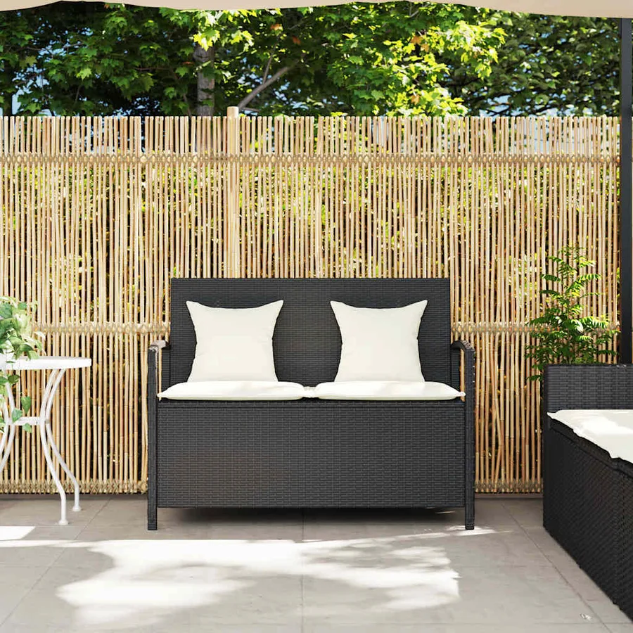 Banc de rangement de jardin avec coussin noir résine tressée - 3