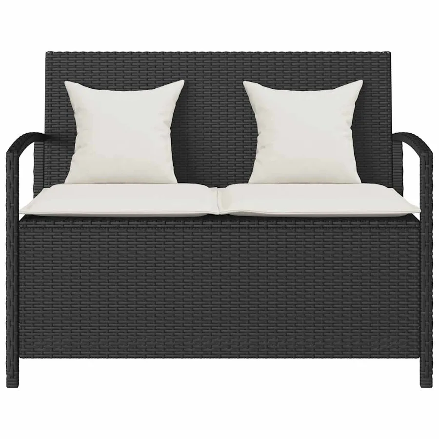 Banc de rangement de jardin avec coussin noir résine tressée - 4