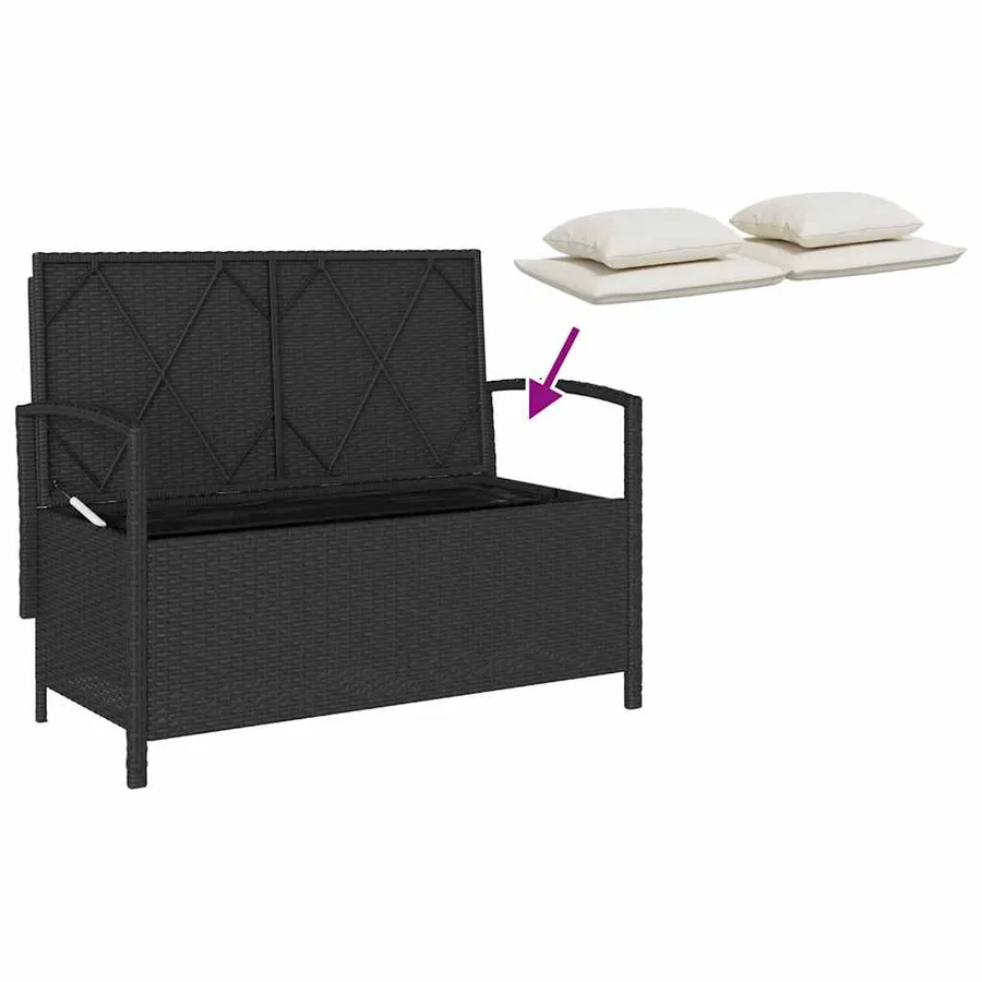 Banc de rangement de jardin avec coussin noir résine tressée - 9