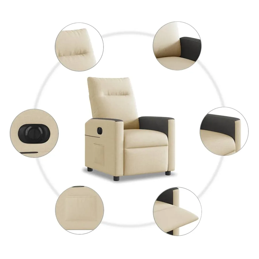 Fauteuil inclinable électrique Crème Tissu - 10