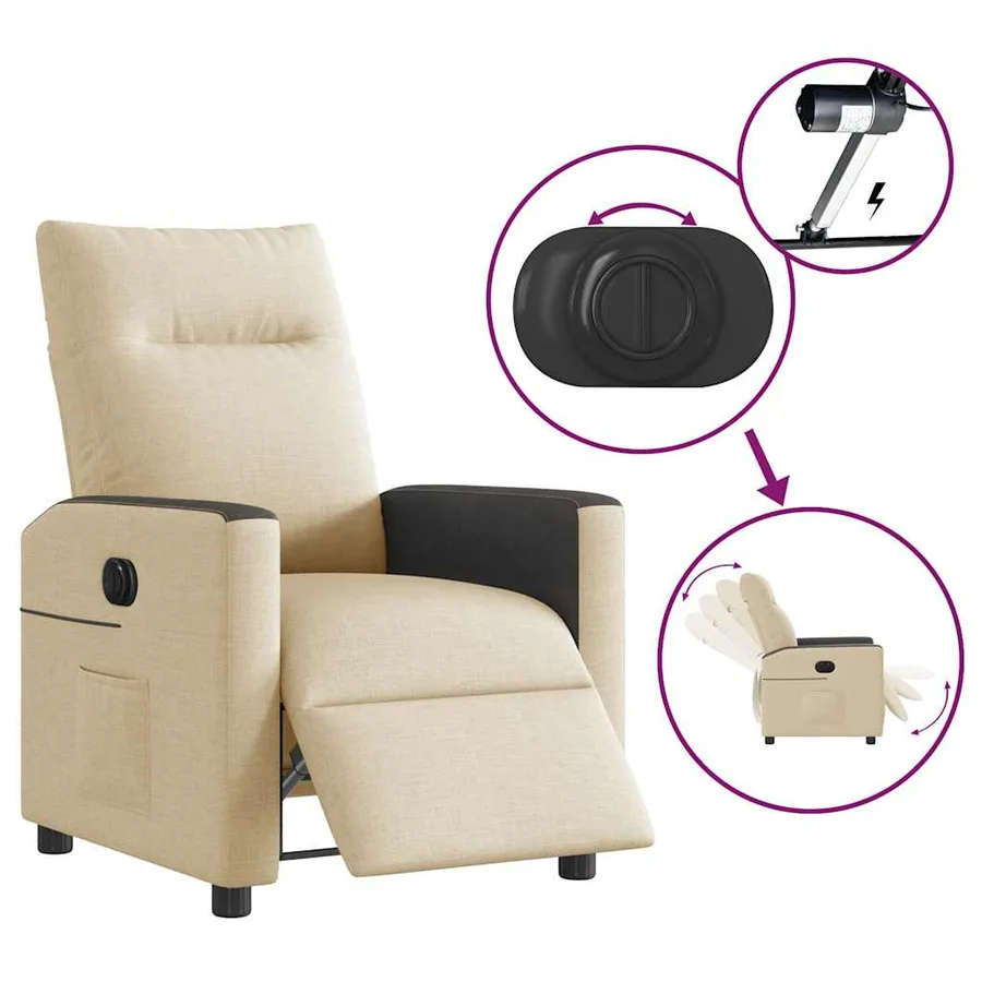 Fauteuil inclinable électrique Crème Tissu - 9