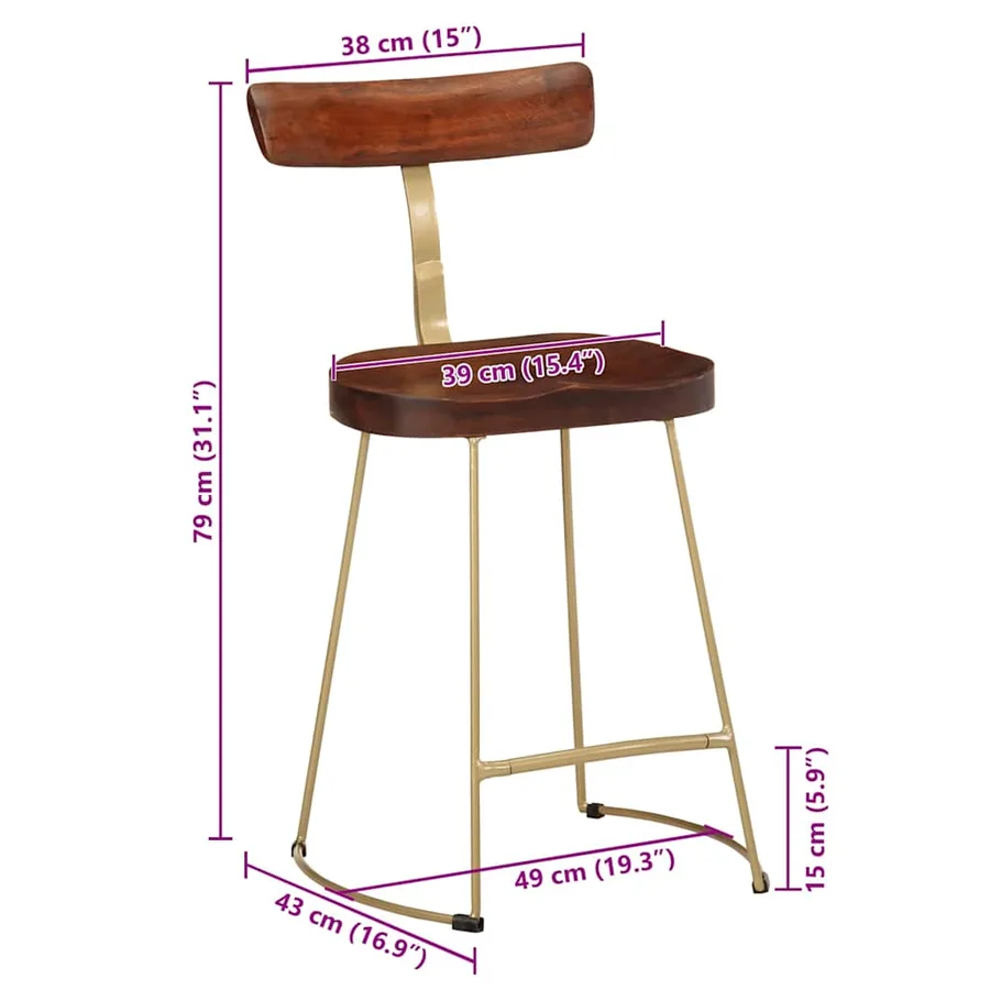 Tabourets de bar lot de 2 49x43x79 cm bois de manguier massif - 9