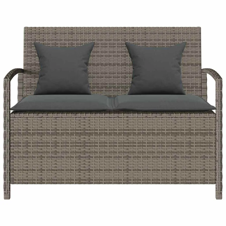 Banc de rangement de jardin avec coussin gris résine tressée - 4