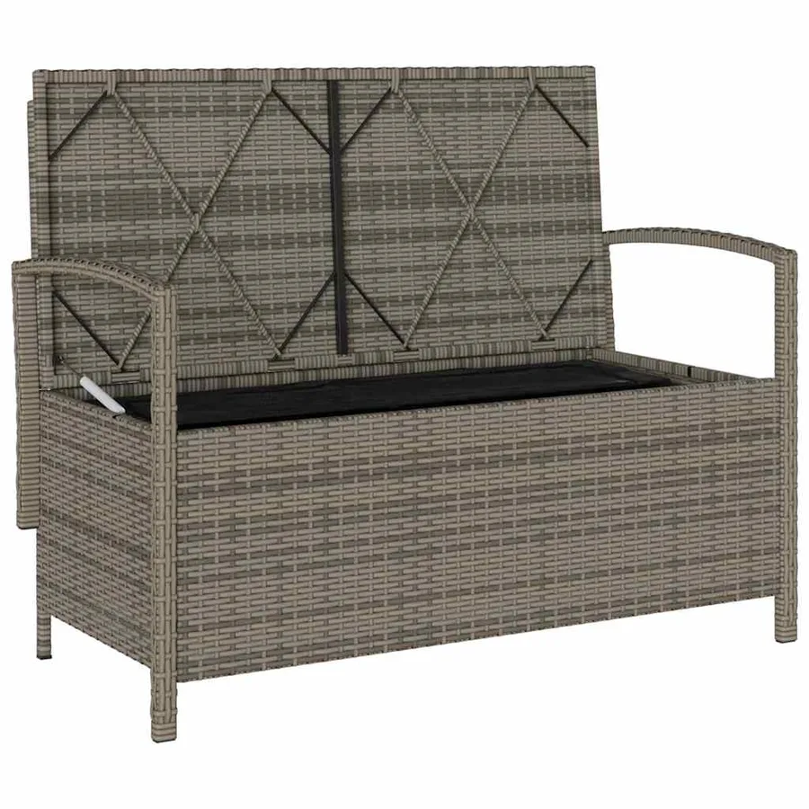 Banc de rangement de jardin avec coussin gris résine tressée - 6