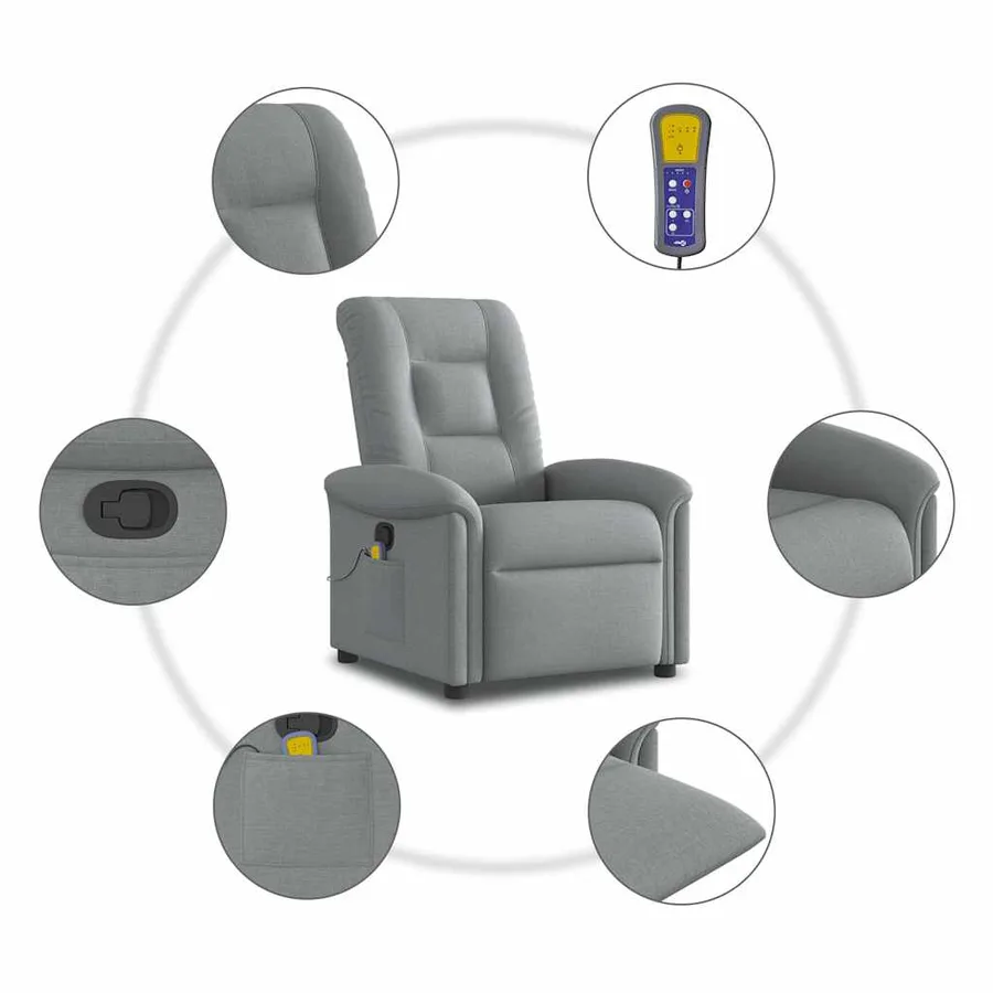 Fauteuil de massage inclinable Gris clair Tissu - 8