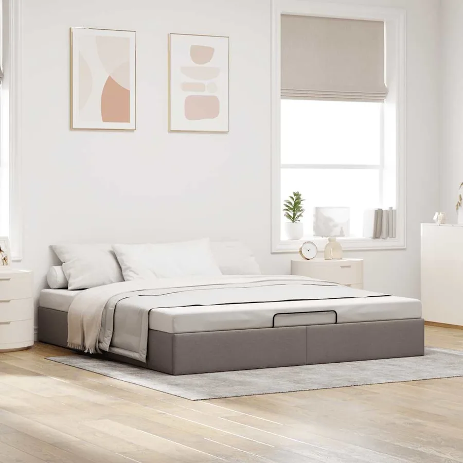 Cadre de lit ottoman sans matelas taupe 180x200 cm tissu - 3