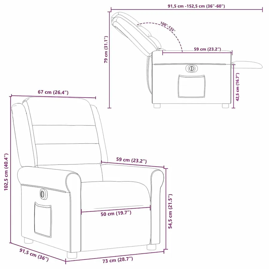 Fauteuil inclinable électrique Marron Tissu - 15
