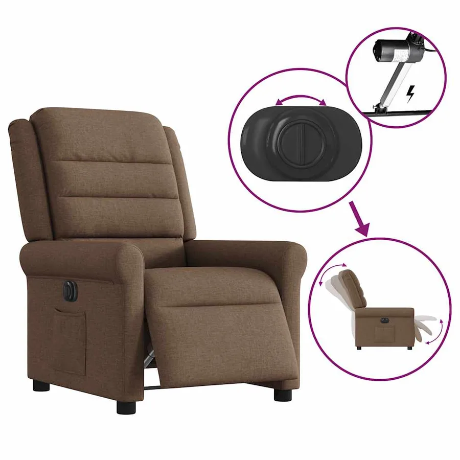 Fauteuil inclinable électrique Marron Tissu - 9