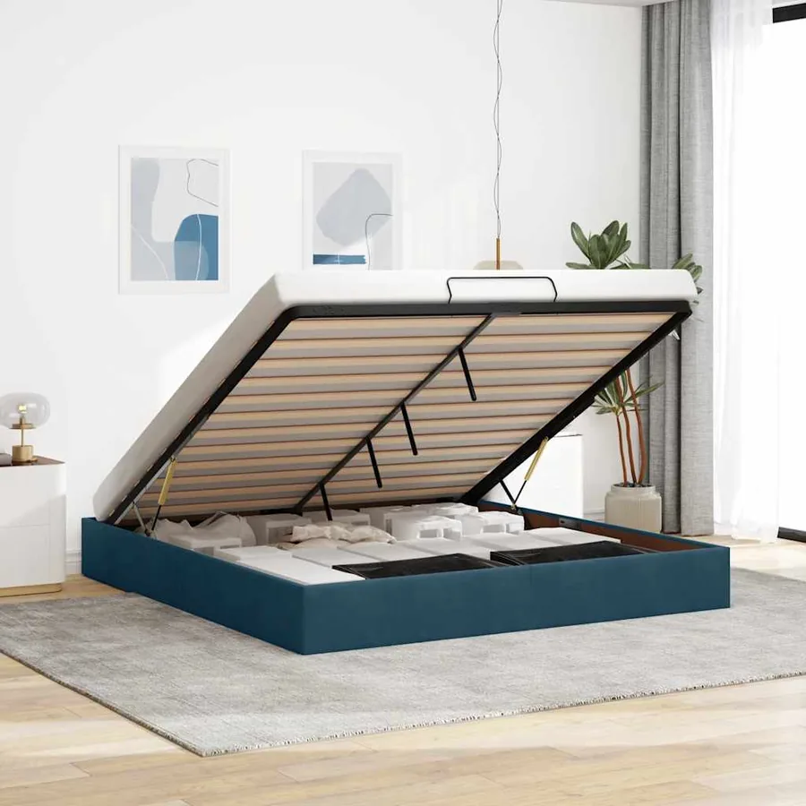 Cadre de lit ottoman sans matelas bleu foncé 200x200 cm velours