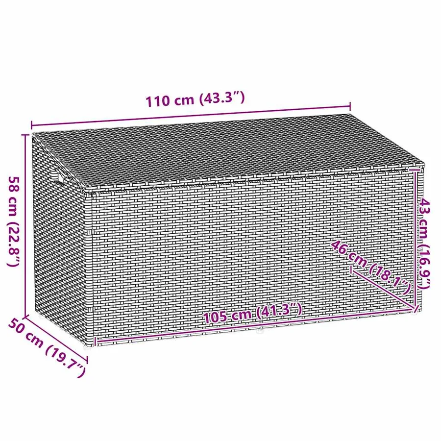 Boîte de rangement de jardin gris clair 110x50x58 cm rotin - 10