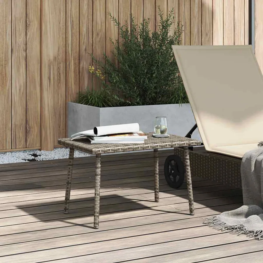 Table basse de jardin rectangulaire gris 60x40x37 cm rotin - 3