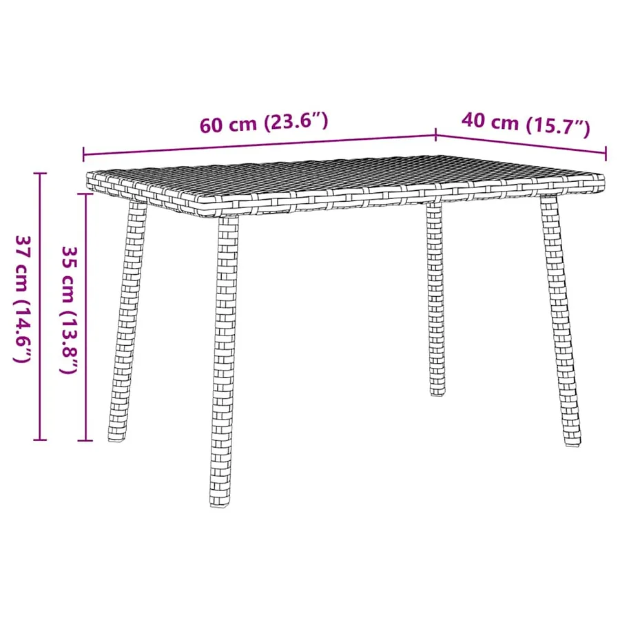 Table basse de jardin rectangulaire gris 60x40x37 cm rotin - 8