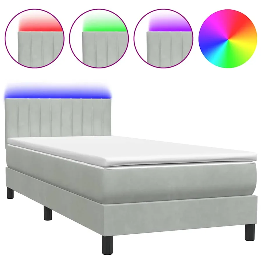Sommier à lattes de lit et matelas et LED gris clair 90x210 cm velours - 2