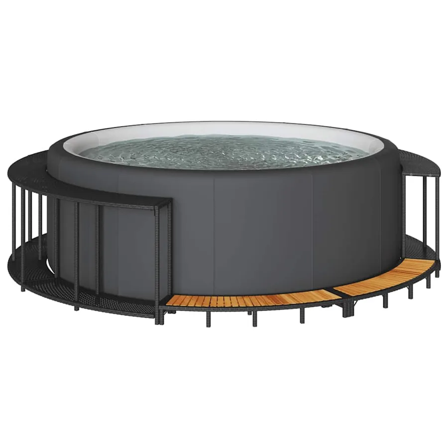 Cadre de bain à remous rangement et marche noir résine tressée