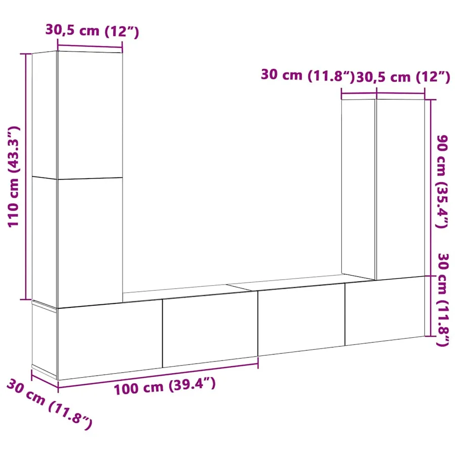 Ensemble de meuble TV mural 4 pcs chêne artisanal - 11