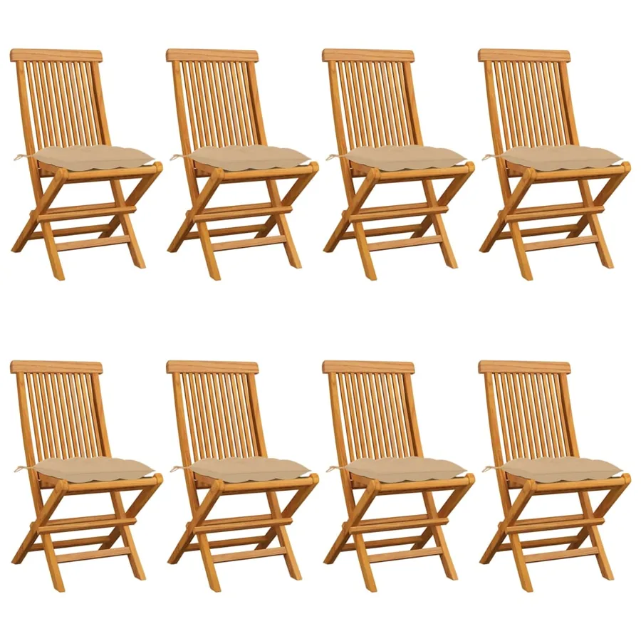 Chaises de jardin et coussins beige lot de 8 Bois teck massif