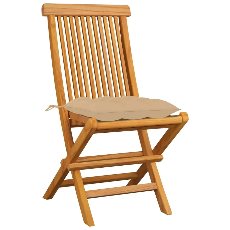 Chaises de jardin et coussins beige lot de 8 Bois teck massif - 3