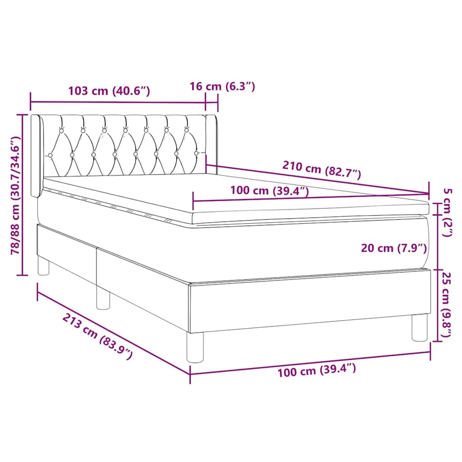 Sommier à lattes de lit avec matelas noir 100x210 cm velours - 12