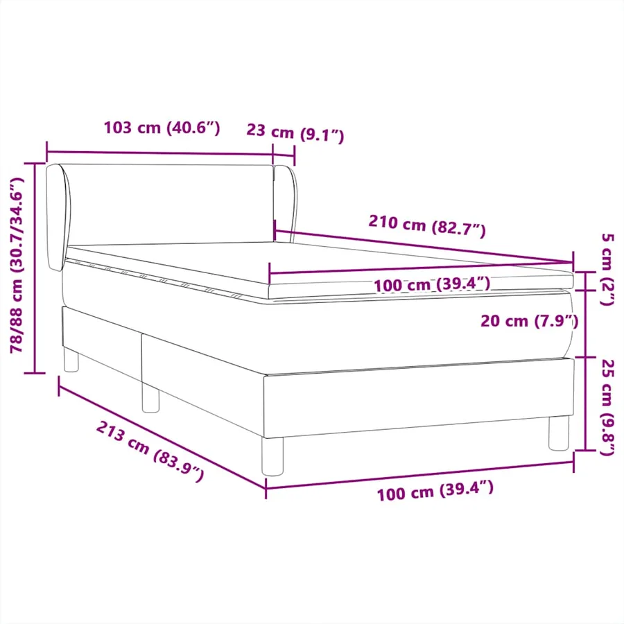 Sommier à lattes de lit avec matelas noir 100x210 cm velours - 12
