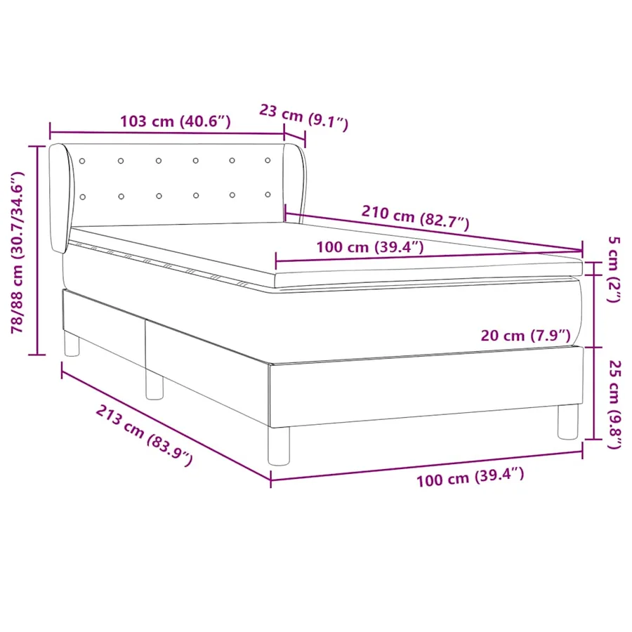 Sommier à lattes de lit avec matelas noir 100x210 cm velours - 12