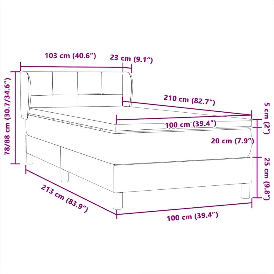 Sommier à lattes de lit avec matelas noir 100x210 cm velours - 12
