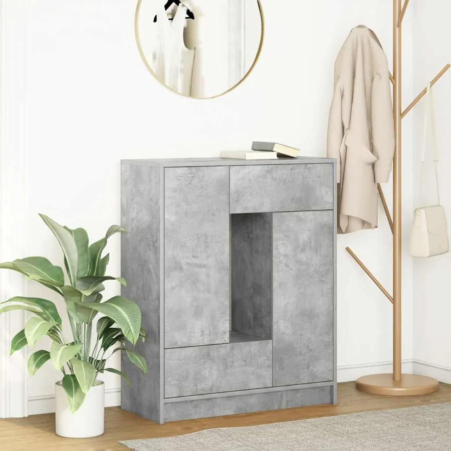 Buffet avec tiroirs et portes gris béton 73x31x90 cm