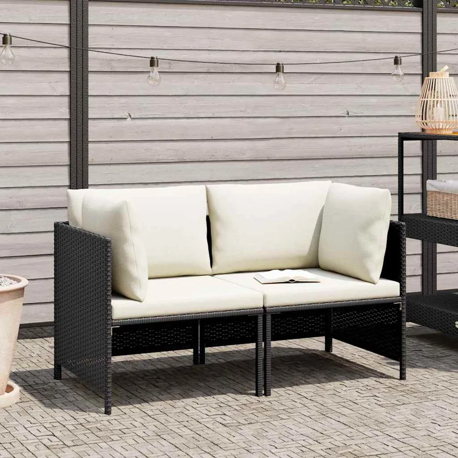 Canapé de jardin à 2 places avec coussins Noir Résine tressée - 2