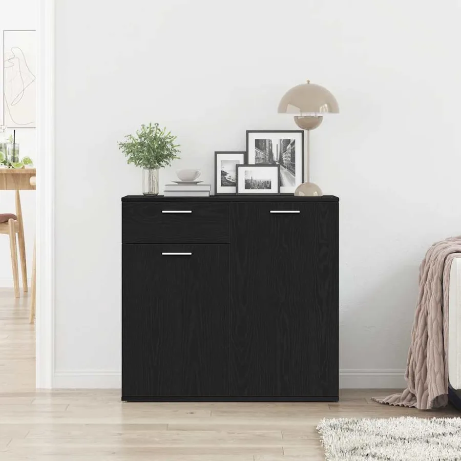 Buffet en chêne noir 80x36x75 cm bois d'ingénierie - 3