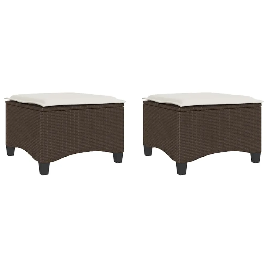 Tabourets jardin coussins 2pcs marron 55x55x36cm résine tressée - 2