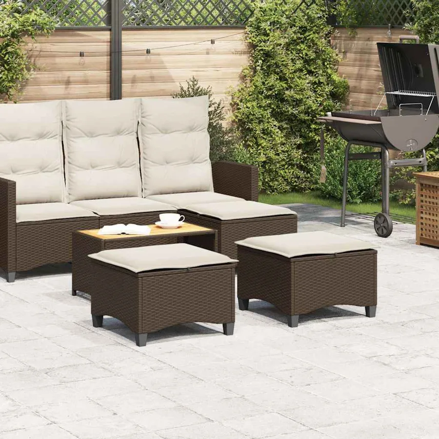 Tabourets jardin coussins 2pcs marron 55x55x36cm résine tressée - 3