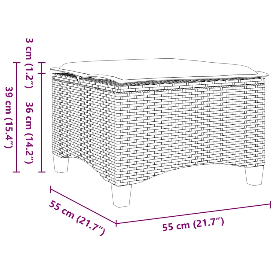Tabourets jardin coussins 2pcs marron 55x55x36cm résine tressée - 8