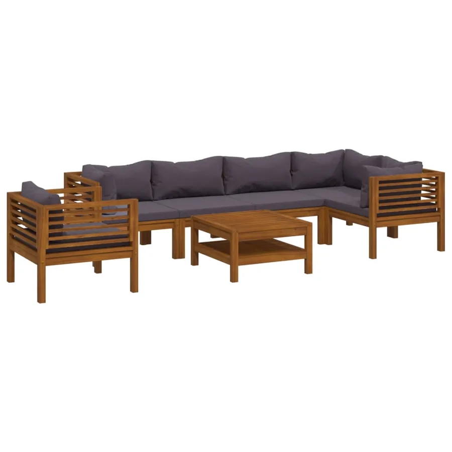 Salon de jardin 7 pcs avec coussin Bois d'acacia solide - 2