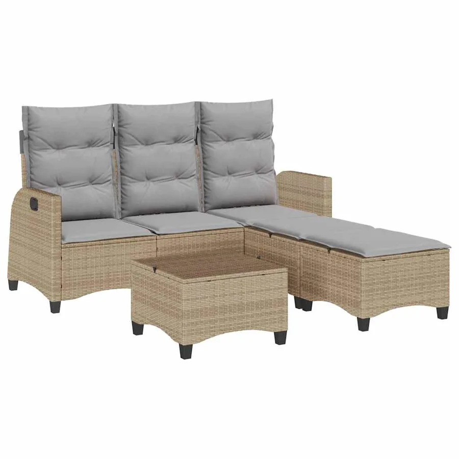 Salon de jardin avec coussins forme de L 3 pcs beige polyrotin - 2