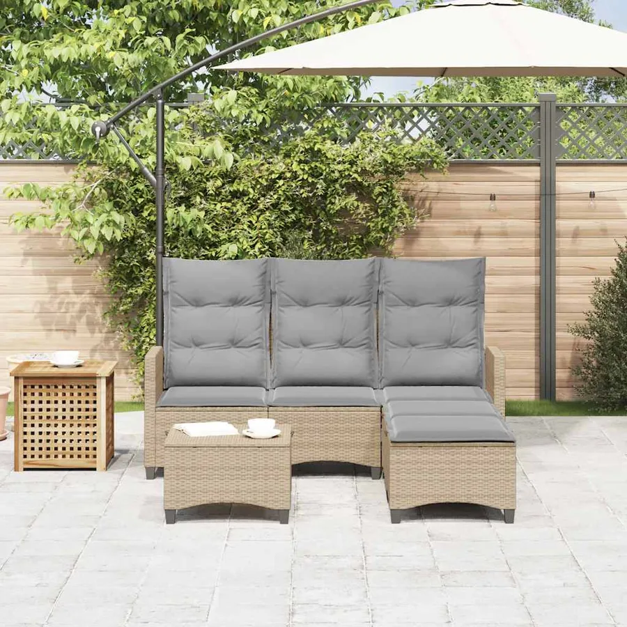 Salon de jardin avec coussins forme de L 3 pcs beige polyrotin - 3