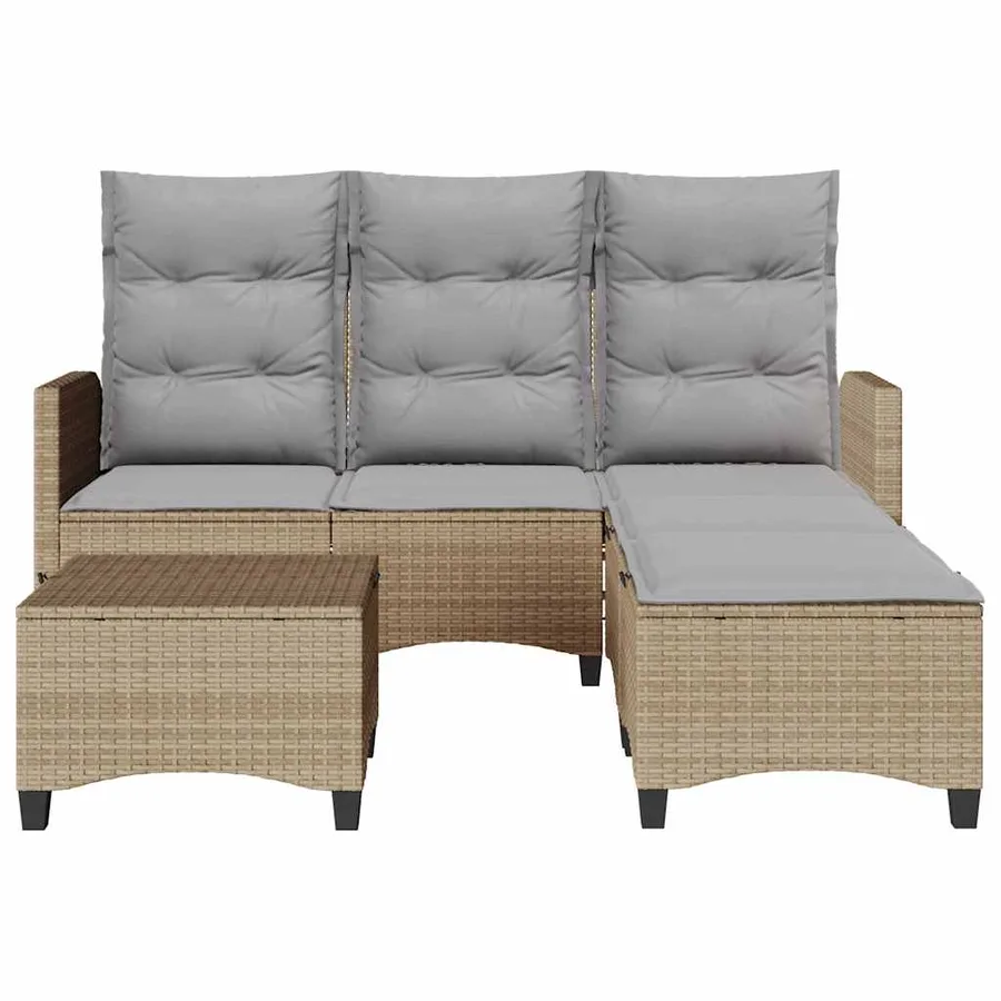 Salon de jardin avec coussins forme de L 3 pcs beige polyrotin - 4