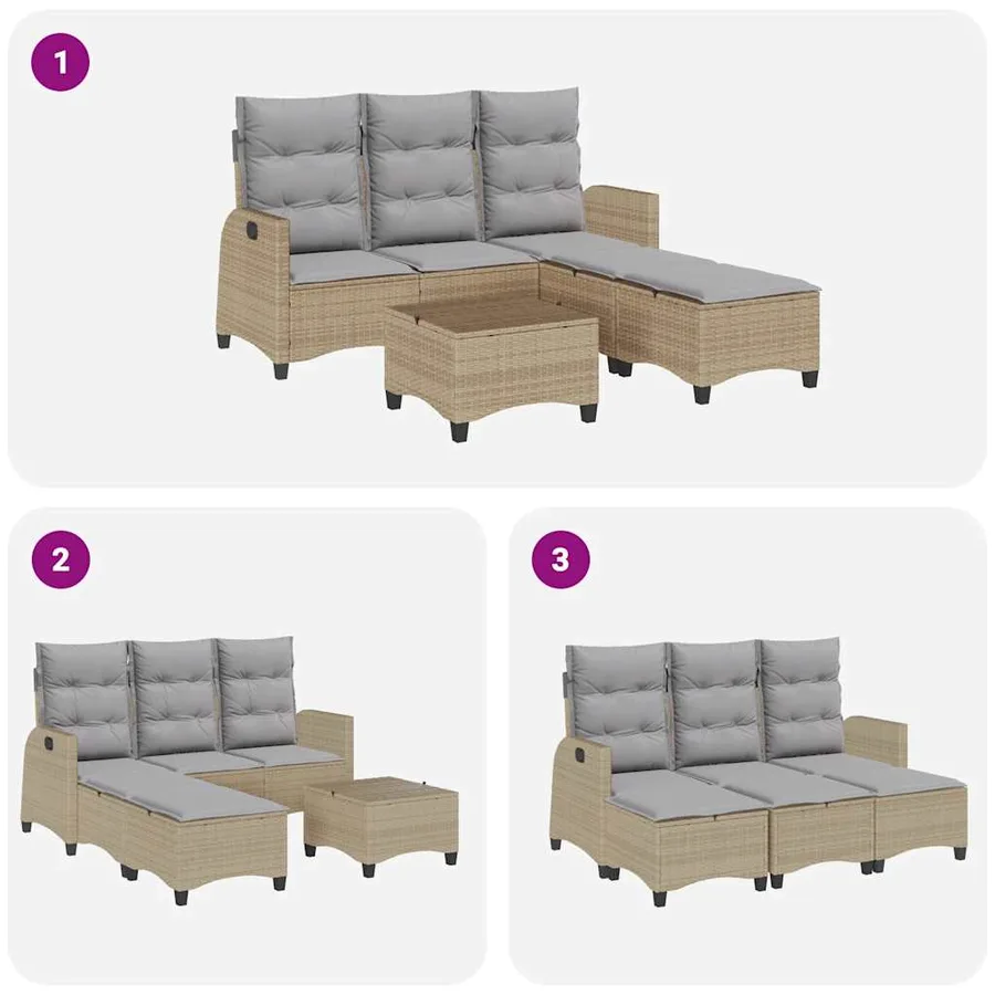 Salon de jardin avec coussins forme de L 3 pcs beige polyrotin - 8