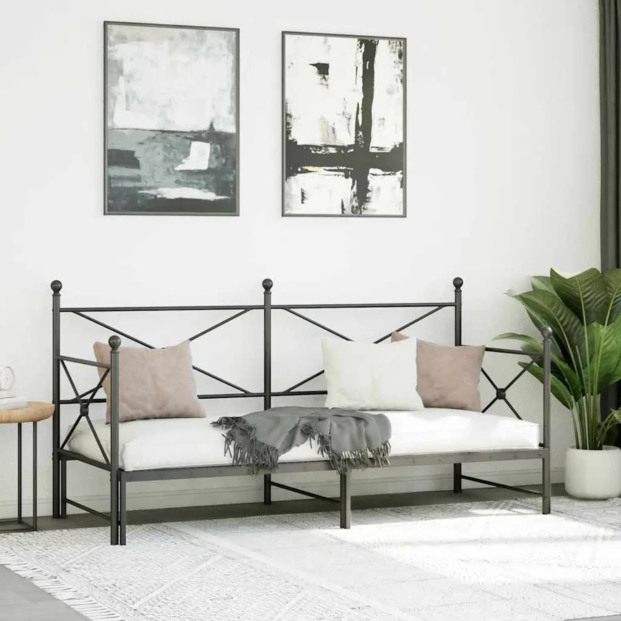 Lit de jour avec gigogne sans matelas noir 75x190 cm - 4