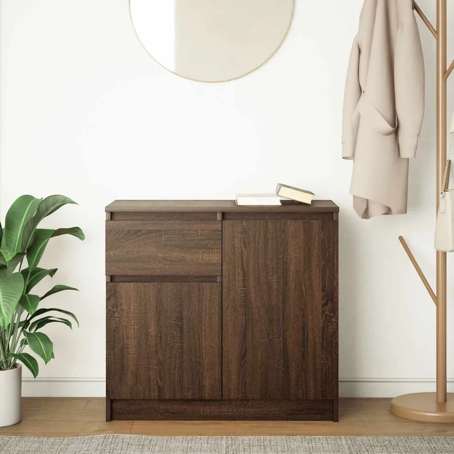 Buffet avec tiroir chêne brun 71x35x65 cm bois d'ingénierie - 3